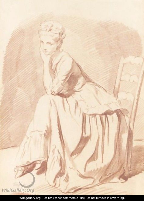A Seated Woman, Leaning Forwards To The Left - Louis Rolland Trinquesse