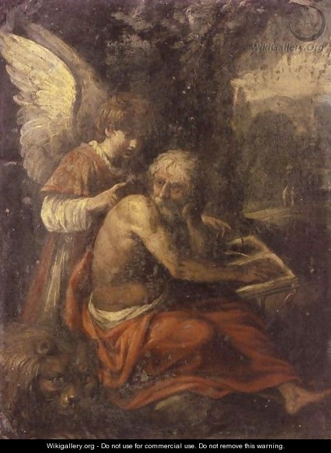 Saint Jerome In The Wilderness, Instructed By An Angel - (after) Carlo Saraceni