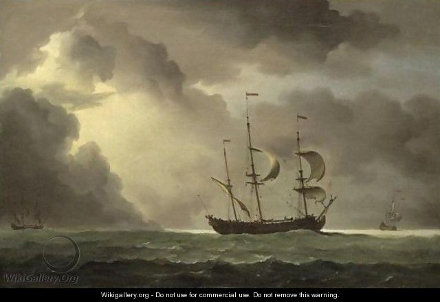 A Man-Of-War And Other Shipping In An Approaching Storm - Charles Brooking
