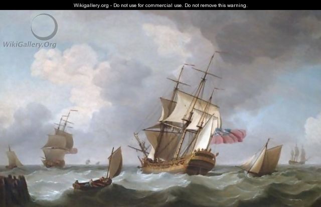 A British Man Of War And Other Vessels In A Heavy Sea Leaving Harbour - Charles Brooking
