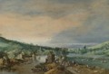 A River Landscape With Figures On A Road Passing A Town, And A Distant View Of The Sea - Joos or Josse de, The Younger Momper