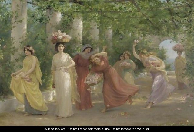 Maidens And Roses - Jennie Augusta Brownscombe