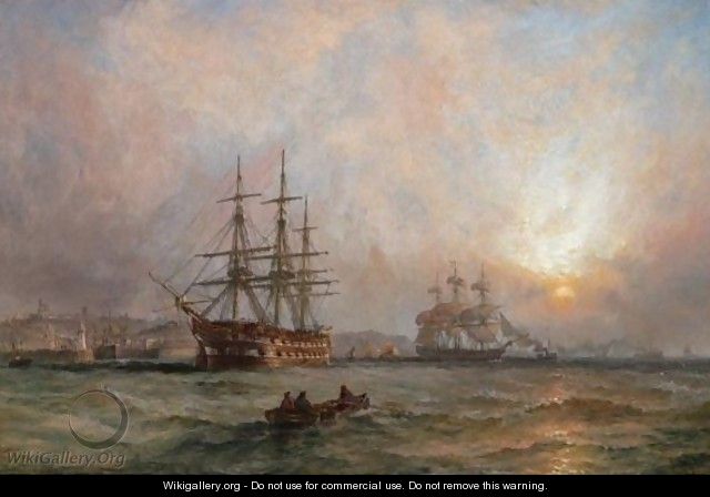 A Man Of War At Anchor Off Scarborough - Claude T. Stanfield Moore