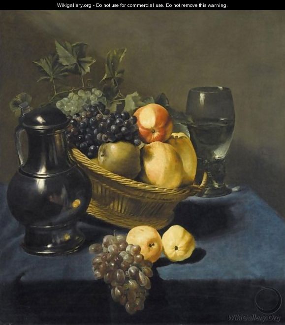 Still Life With Apples And Grapes In A Wicker Basket - Judith Leyster