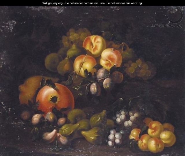 Still Life With Peaches, Plums, Grapes, Pomegranates And Figs - Roman School