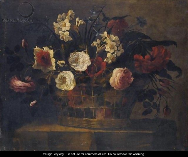 Still Life Of Flowers In A Wicker Basket - Juan De Arellano