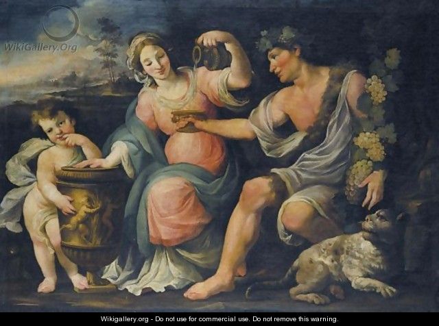 Bacchus, Ariadne () And Cupid In A Landscape - North-Italian School