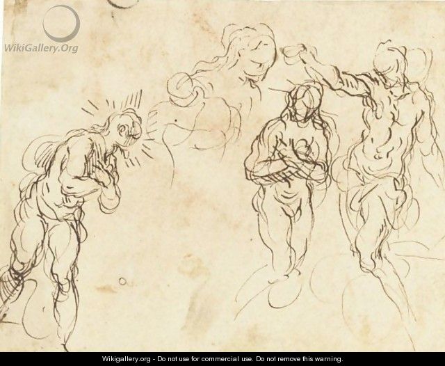 Sheet Of Figure Studies For A Baptism Of Christ - Jacopo d