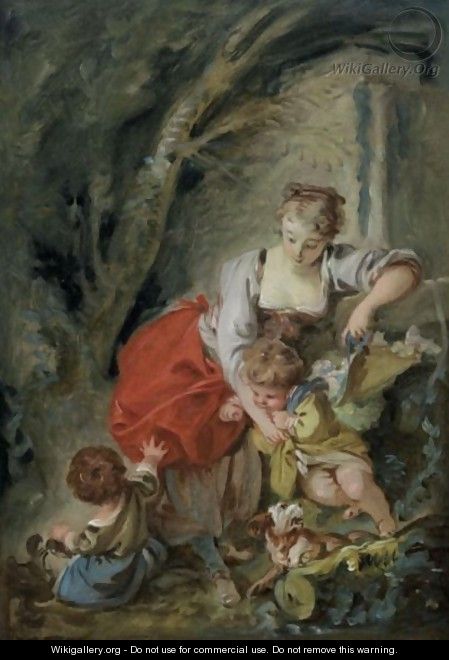 A Young Mother With Two Children And A Dog - François Boucher