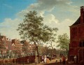 Amsterdam, A View On The Keizersgracht From The Westermarkt, With The Westerhal On The Right, Elegant Figures Conversing In The Foreground, With Other Figures And A Horse-Drawn Carriage Crossing A Bridge Beyond - Isaak Ouwater