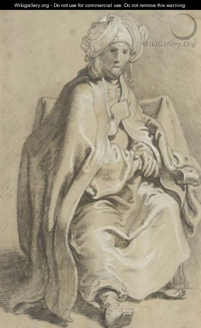 A Seated Man In Oriental Costume - Karel van III Mander