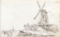 Landscape With A Large Windmill On A Farm, A Church Spire In The Distance - Jan van Goyen