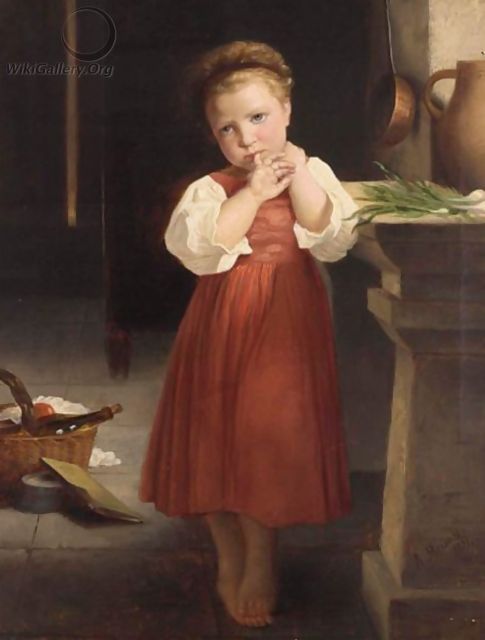 A Young Girl In A Kitchen Interior - A. Meisner