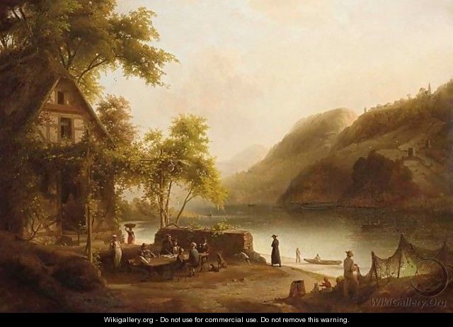 Travellers Drinking And Eating Near A Lake - Jacobus Nicolaas Tjarda Van Stachouwer