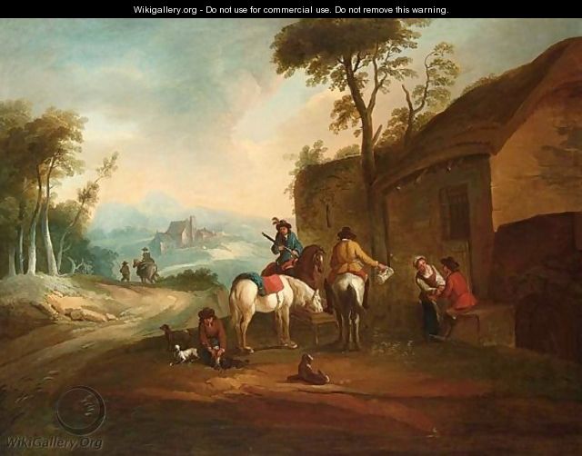 An Italianate Landscape With Horsemen Resting Near An Inn - (after) Philips Wouwerman