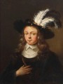A Portrait Of A Young Man, Bust Length, Wearing A Black Coat With White Collar And A Feathered Hat - (after) Arie De Vois
