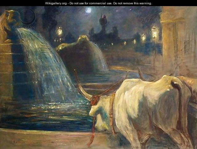 An Ox Near A Fountain - Jean Delvin