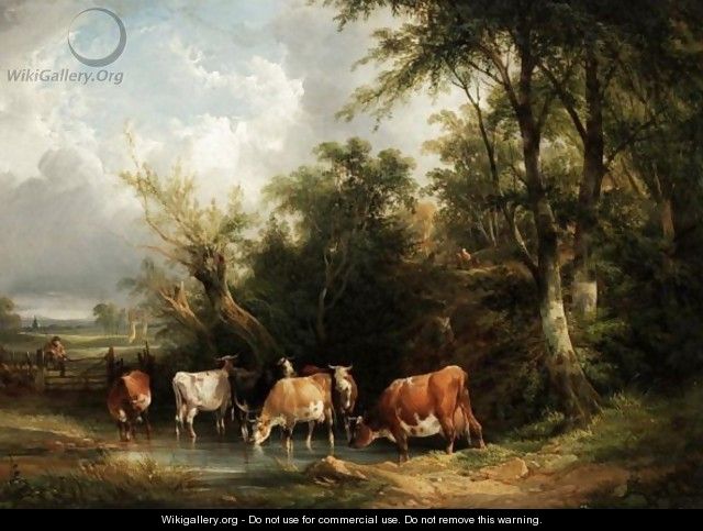 Cattle Watering In A Pool - William Shayer, Snr