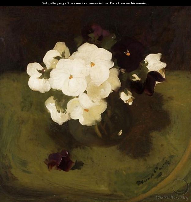 Still Life With White And Purple Pansies - James Stuart Park