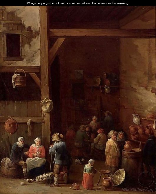 An Interior Of An Inn With A Woman Cleaning Turnips, A Little Girl Standing Near An Earthenware Pot - (after) David The Younger Teniers