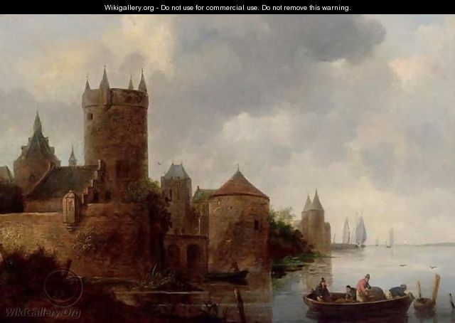 A River Landscape With A Fishing Boat Near A Fortified Town With A Tower - (after) Jan Van Goyen