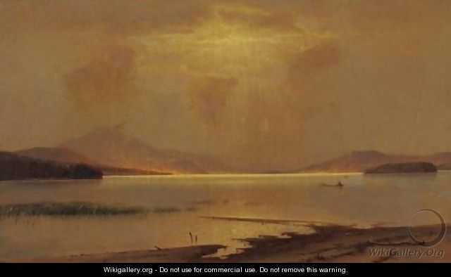 A Break In The Clouds Over A River Landscape - John Carleton Wiggins