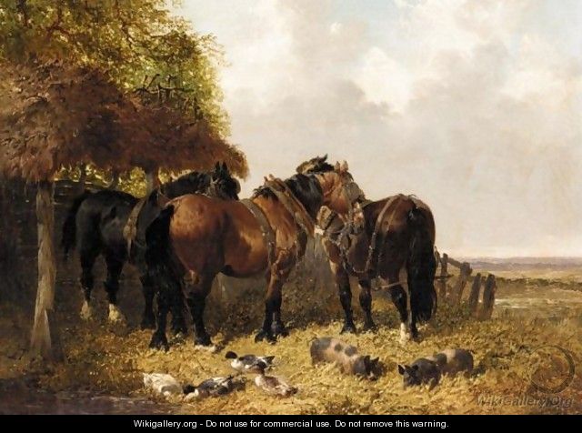 A Farmyard Scene With Horses - John Frederick Herring, Jnr.