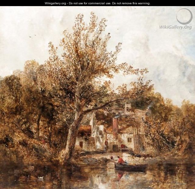 River Scene With A Rowing Boat Near A Cottage - William Joseph Caesar Julius Bond