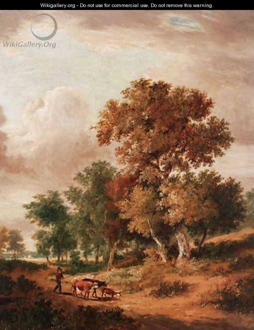 A Wooded Landscape With A Drover In The Foreground - John Berney Ladbrooke