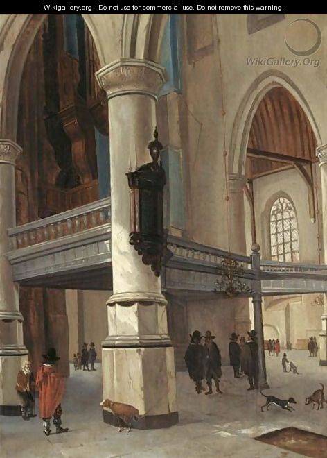 A Church Interior With Figures And Dogs - (after) Hendrick Van Vliet
