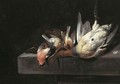 A Still Life With Birds And A Duck On A Stone Ledge - Jan Vonck
