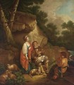 A Shepherd And A Young Boy Playing Music With An Elegant Lady Listening In A Rocky Wooded Landscape - German School