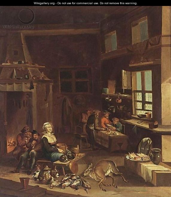 A Kitchen Interior With A Woman Preparing A Meal, - German School