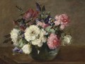 A Flower Still Life With Peonies In A Glass Vase - Sara Henze