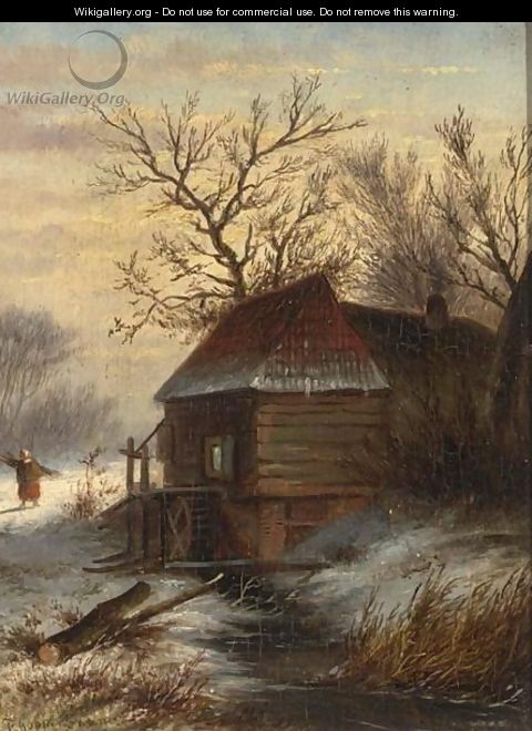 Peasant In A Winter Landscape - Johannes Franciscus Hoppenbrouwers