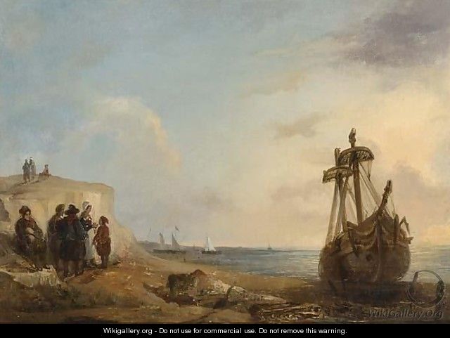 Fisherfolk By A Beached Boat - Wijnandus Johannes Josephus Nuyen