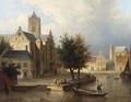 Figures On A Barge In A City Canal - Dutch School