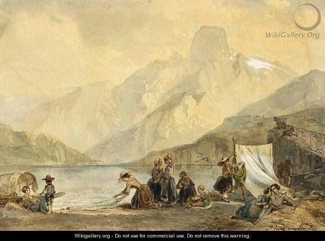 Women Washing Clothes In A Mountain Lake - Pierre Tetar Van Elven