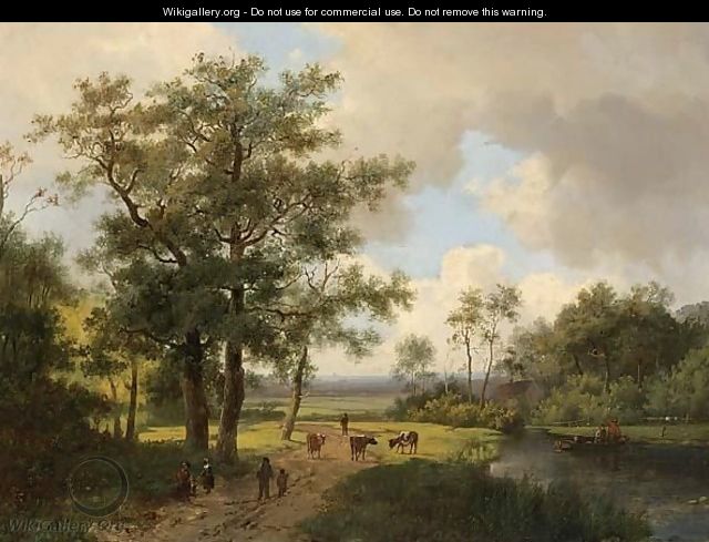A Summer Landscape With Peasants On A Sandy Track - Marianus Adrianus Koekkoek