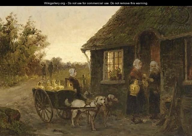 Dog-Cart With Girl Near A House - Pieter Christiaan Cornelis Dommersen