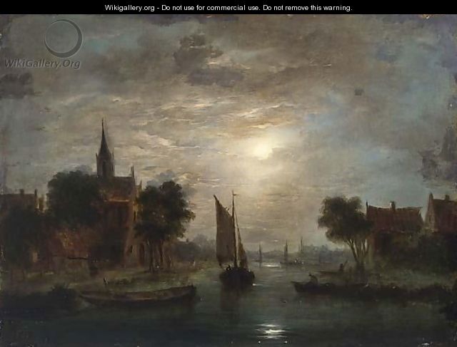 A Moonlit Riverlandscape - (after) Jacobus Theodorus Abels