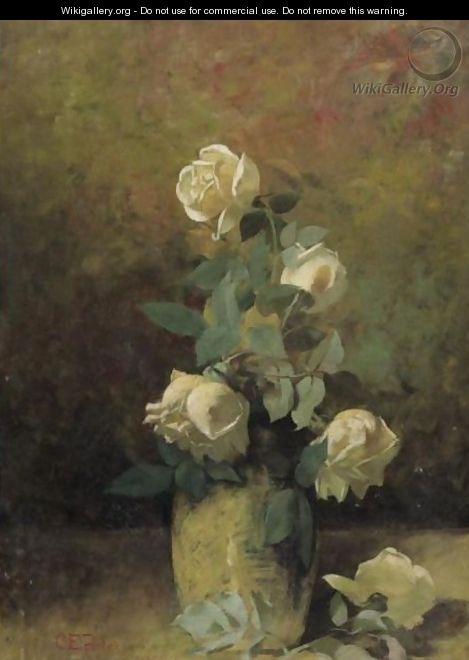 Still Life With Yellow Roses In A Vase - Charles Ethan Porter