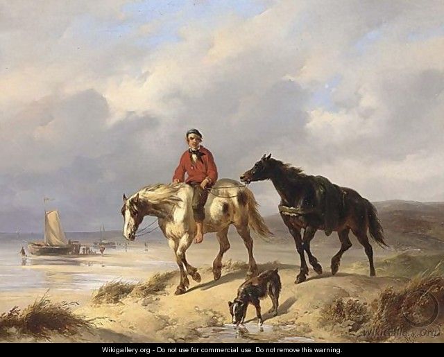 A Fisherman On Horseback In The Dunes - Wouterus Verschuur