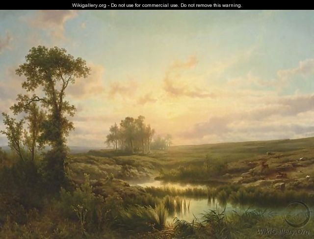 A Summer Landscape At Sunset - Cornelis Lieste