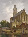 Figures Near A Church In A Dutch Town - Bartholomeus Johannes Van Hove