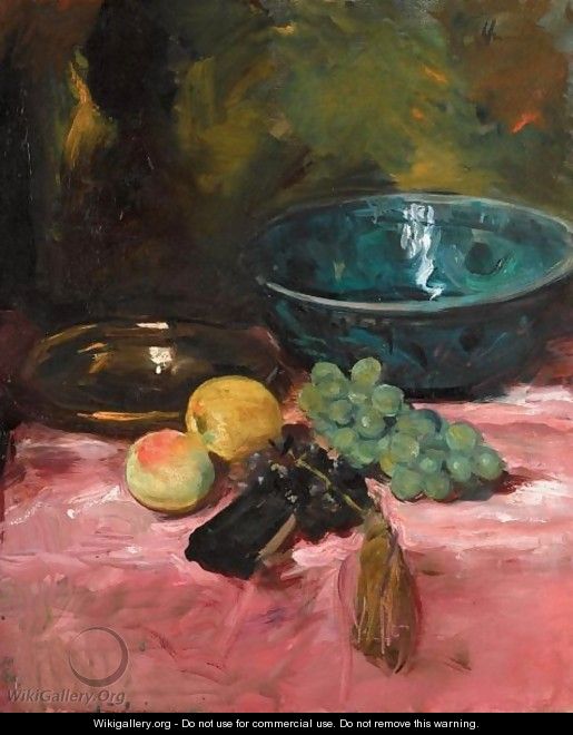 Still Life With Fruit And A Blue Bowl - George Leslie Hunter