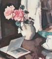 Pink Roses And An Open Book - Samuel John Peploe
