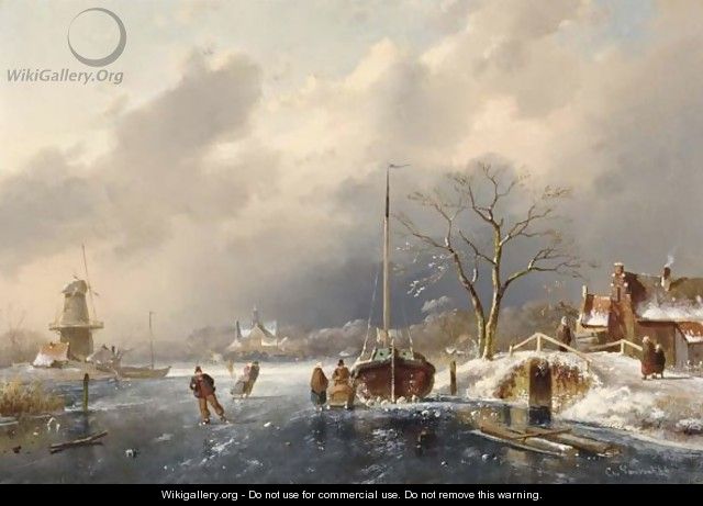 Skaters On A Frozen River 2 - Charles Henri Leickert