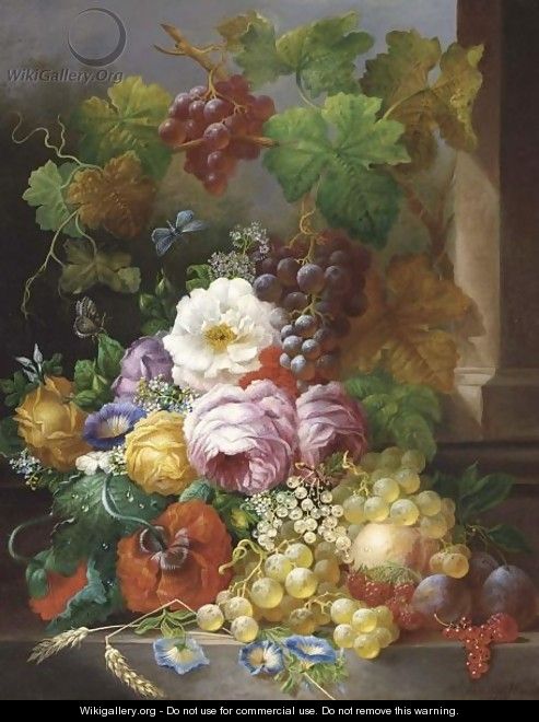 A Still Life With Fruit And Flowers - Jan Van Der Waarden