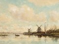 A River Scene With Windmills - Fredericus Jacobus Van Rossum Chattel